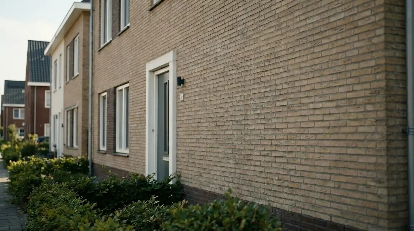 Vervuilde gevel voor de hogedrukreiniging